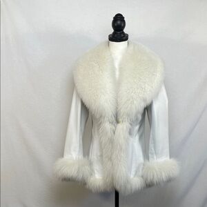 St. John fox fur leather Jacket with Fur trim
